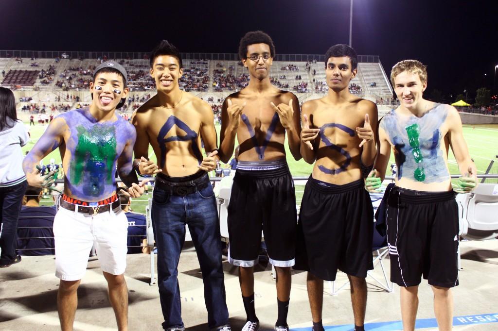 Feeling extra school spirit-y that day, Frank Park (12), along with Kevin Nguyen (12), Bailul Mahari (12), Sahit Reddy (12), and Ben Krusee (11) paint their bodies to show McNeil pride at the homecoming game. They painted their bodies to be encouraging to their fellow classmates for the seniors’ last homecoming game. “I was thinking like a senior and acting like a senior,” Park said. “As I get older, I feel more free to do fun things like this.”