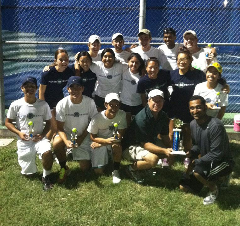 The tennis team poses with their trophies after the Panther Varsity tournament.