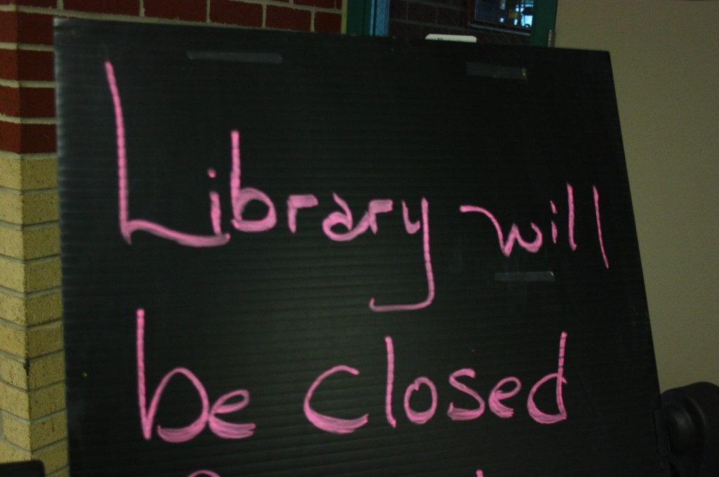 This sign, in front of McNeils library this week fro testing purposes, could be a peak into the future if the need for physical copies of books continues to diminish. Libraries may follow after the trend of bookstores by disappearing. 