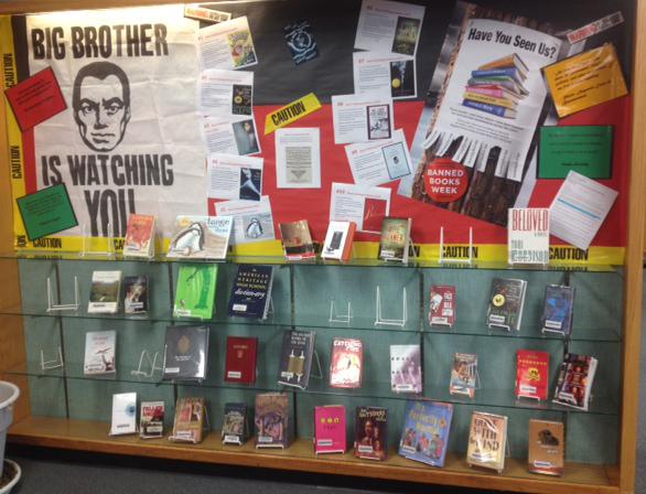 The library, in raising awareness for Banned Book week, displayed many of the popular banned books on shelf to encourage students to read them.