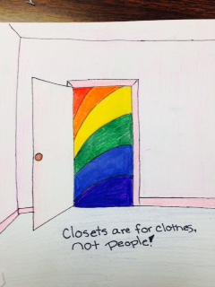 Closets are for clothes not people, drawing by Kendal Higgins. 
