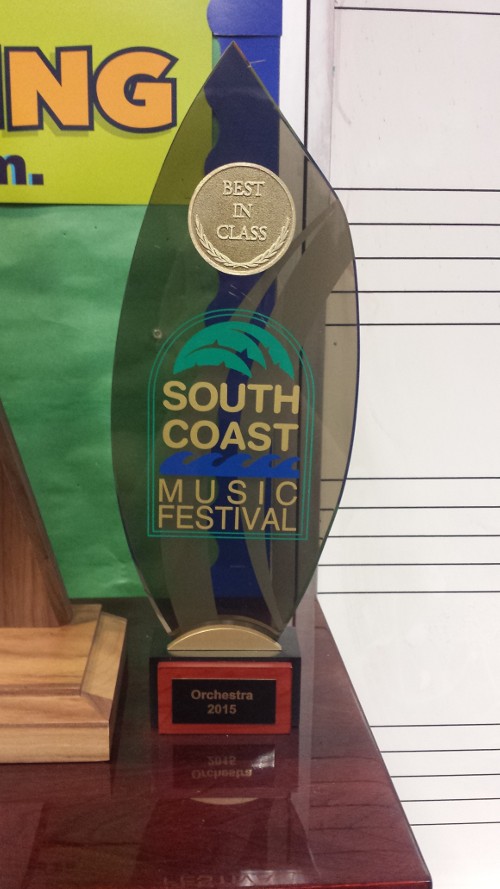 The Best Class trophy given to Symphony orchestra at the South Coast Music Festival. 