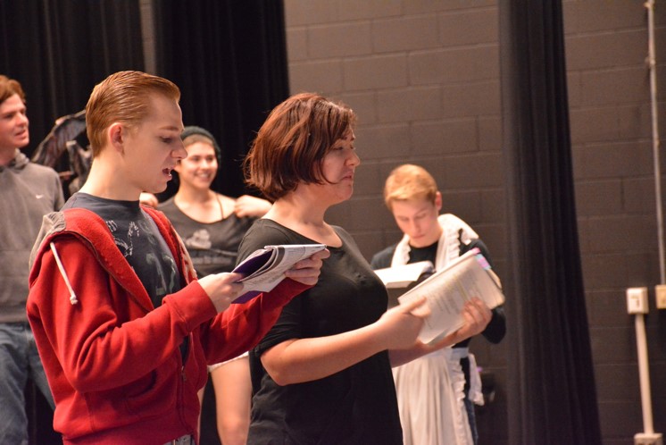 Actors, Keith Gruber, Nell Buechler, Jaycie Litteral, and Logan Davidson rehearsing for the competition