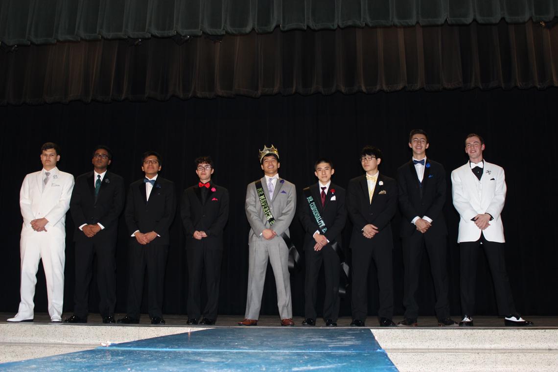 The boys who competed in the annual Mr. Mav pagaent celebrate after a night of fun performance.