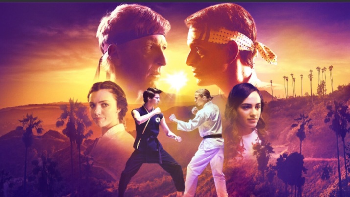 Some of the main characters from “Cobra Kai” such as Johnny Lawrence (William Zabka), Daniel LaRusso (Ralph Macchio), Miguel Diaz (Xolo Mariduena), Robby Keene (Tanner Buchanan), Samantha LaRusso (Mary Mouser) and Tory Nichols (Peyton List).  Image courtesy of Netflix: https://www.netflix.com/title/81002370
