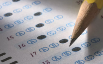 An SAT bubble sheet being filled out by a student.