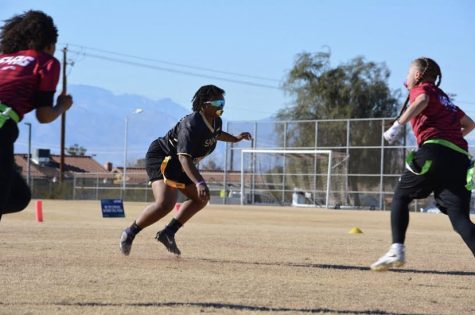 Trinity Hutchins plays middle linebacker for Texas Fury flag football. Texas Fury competed in the NFL Flag Pro Bowl on Feb. 7 at Allegiant Stadium in Las Vegas. “My team is amazing,” Trinity said. “We love each other and always support each other no matter what. It’s definitely one of the best teams Ive ever been on. They’re like a second family to me.”