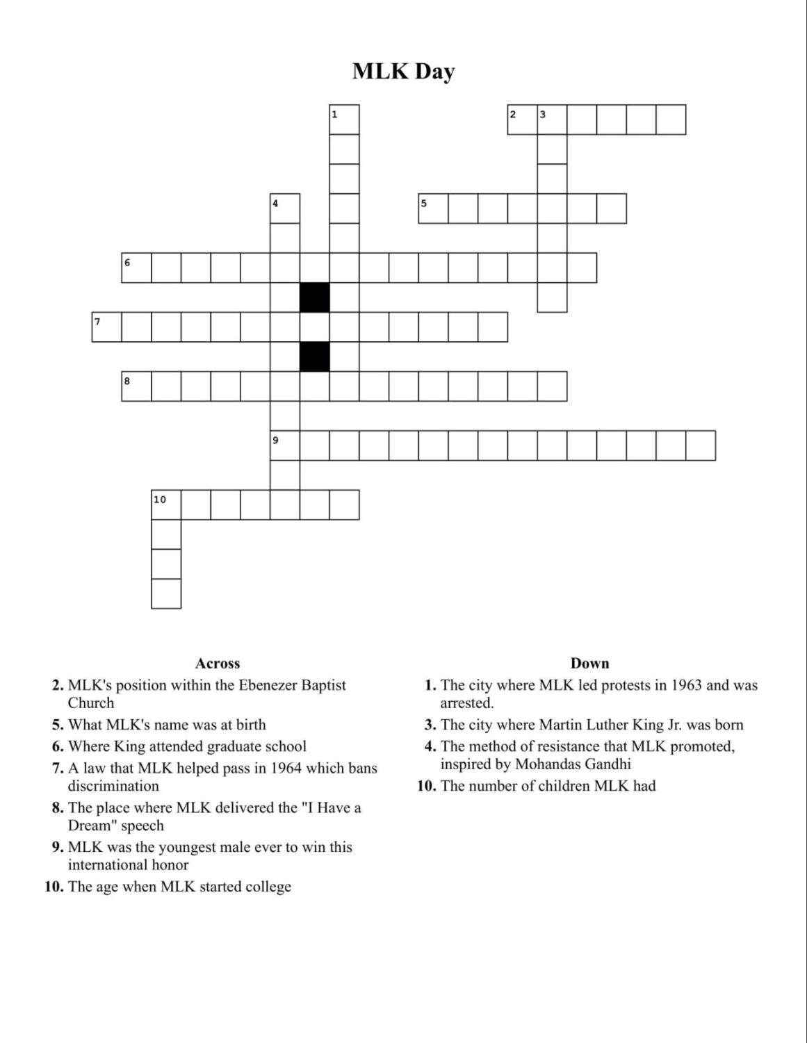 MLK Day Crossword Puzzle The Trailblazer