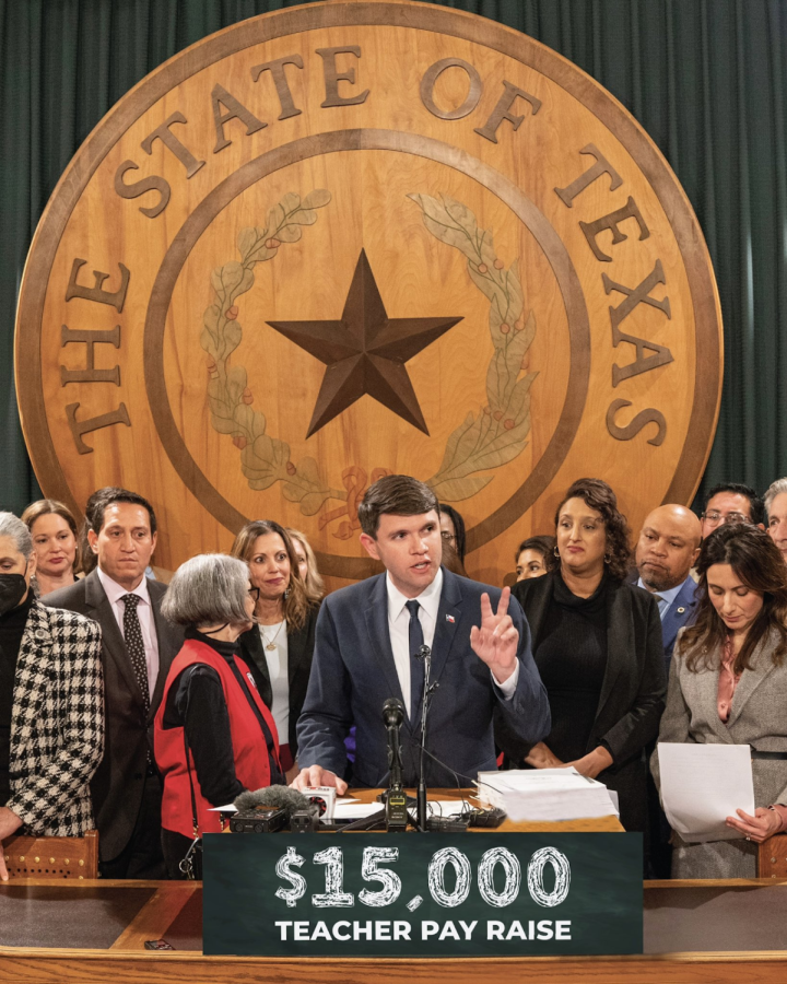 Texas+House+Representative+James+Talarico+announces+his+proposal+to+raise+teacher+salaries+%2415%2C000+through+Texas+Bill+1548+during+a+press+conference+at+the+Texas+State+Capitol.+If+approved%2C+the+bill+would+make+Texas+the+seventh+highest+state+in+terms+of+teacher+salary+compensation.+%0A%0A%E2%80%9CIt%E2%80%99s+no+wonder+thousands+of+teachers+are+leaving+the+profession+entirely%2C%E2%80%9D+Talarico+said+during+the+press+conference.+%E2%80%9CSo%2C+I%E2%80%99m+hopeful+that+this+big+bill+for+a+big+pay+increase+for+every+teacher+in+Texas+will+help+address+that+emergency+in+our+classrooms.%E2%80%9D