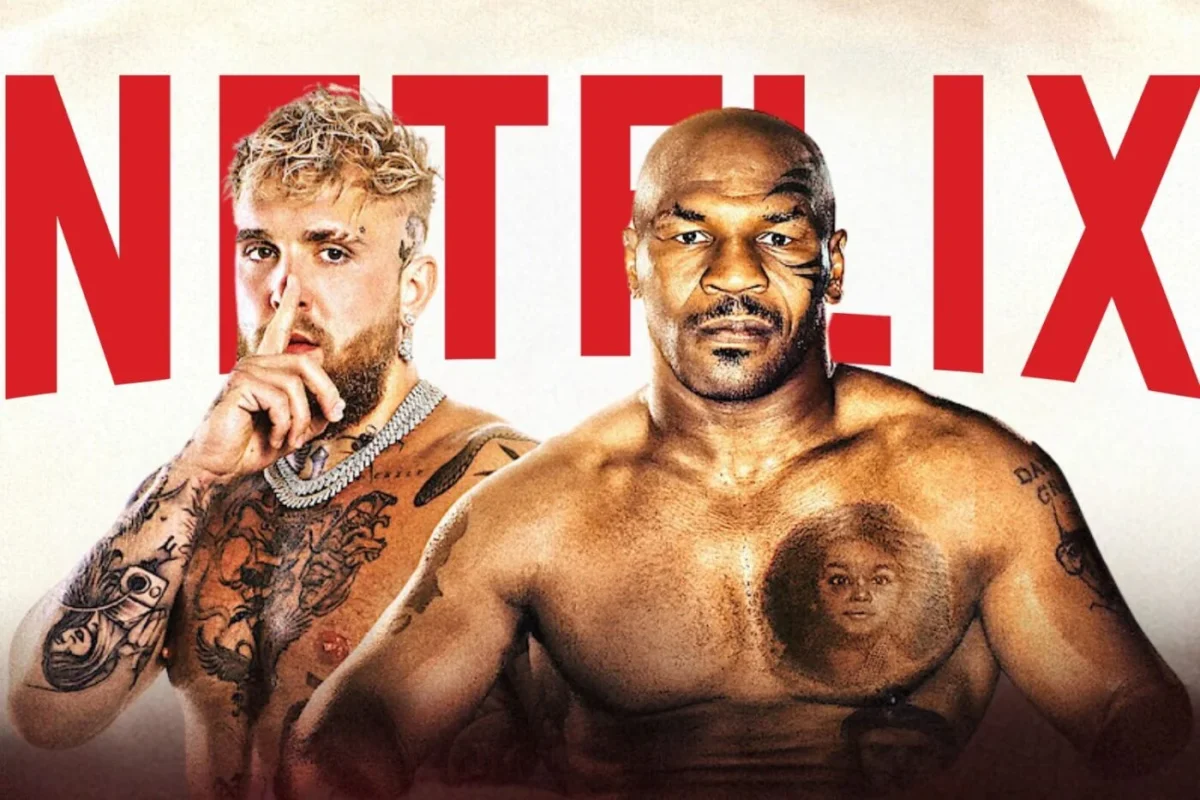 A Netflix promotional graphic featuring Jake Paul and Mike Tyson in front of the Netflix logo. (Photo: Netflix)