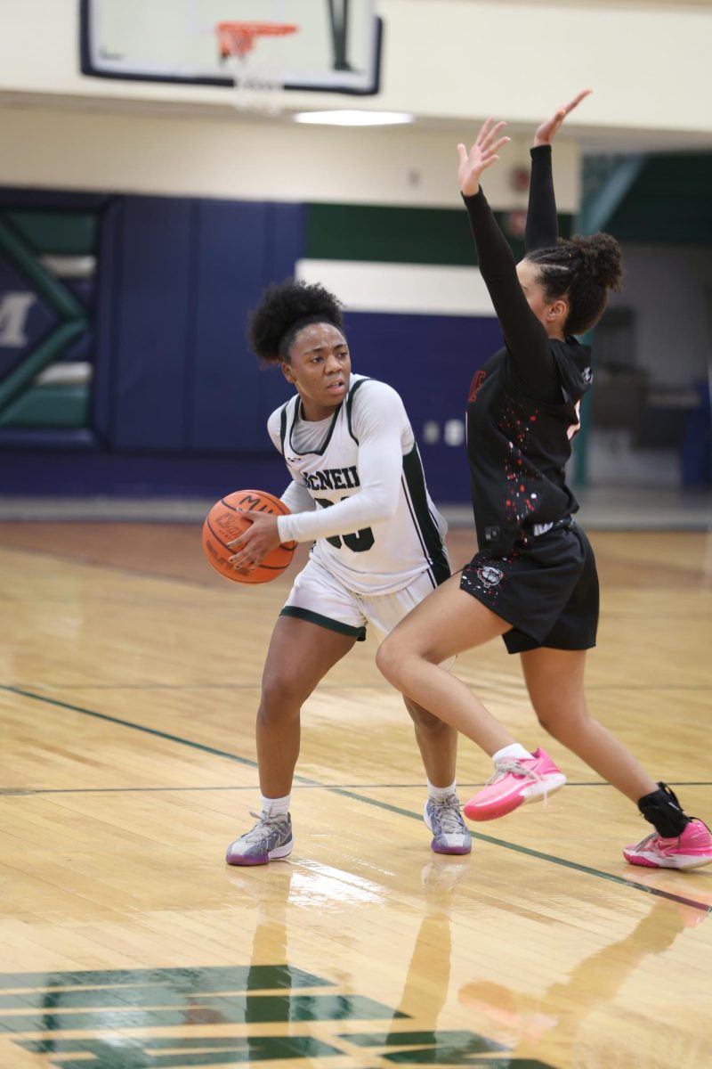 Tuesday Nov. 5 at the Varsity girls basketball game against Bowie High School Tierra Green made a drive to the basket to make it to the free throw line. Green said that she felt she was playing with more integrity due to her surroundings.