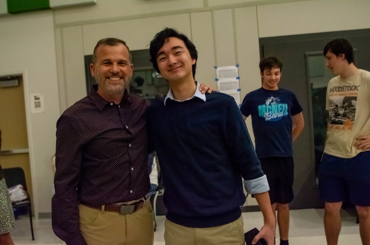 Jason Dimiceli poses with alumni Andrew Overby (Class of 2023) at his retirement party. The retirement party was a great way for people who have been impacted by Dimiceli could have one last chance to say their final goodbye before Dimiceli opens a new chapter in his life.
