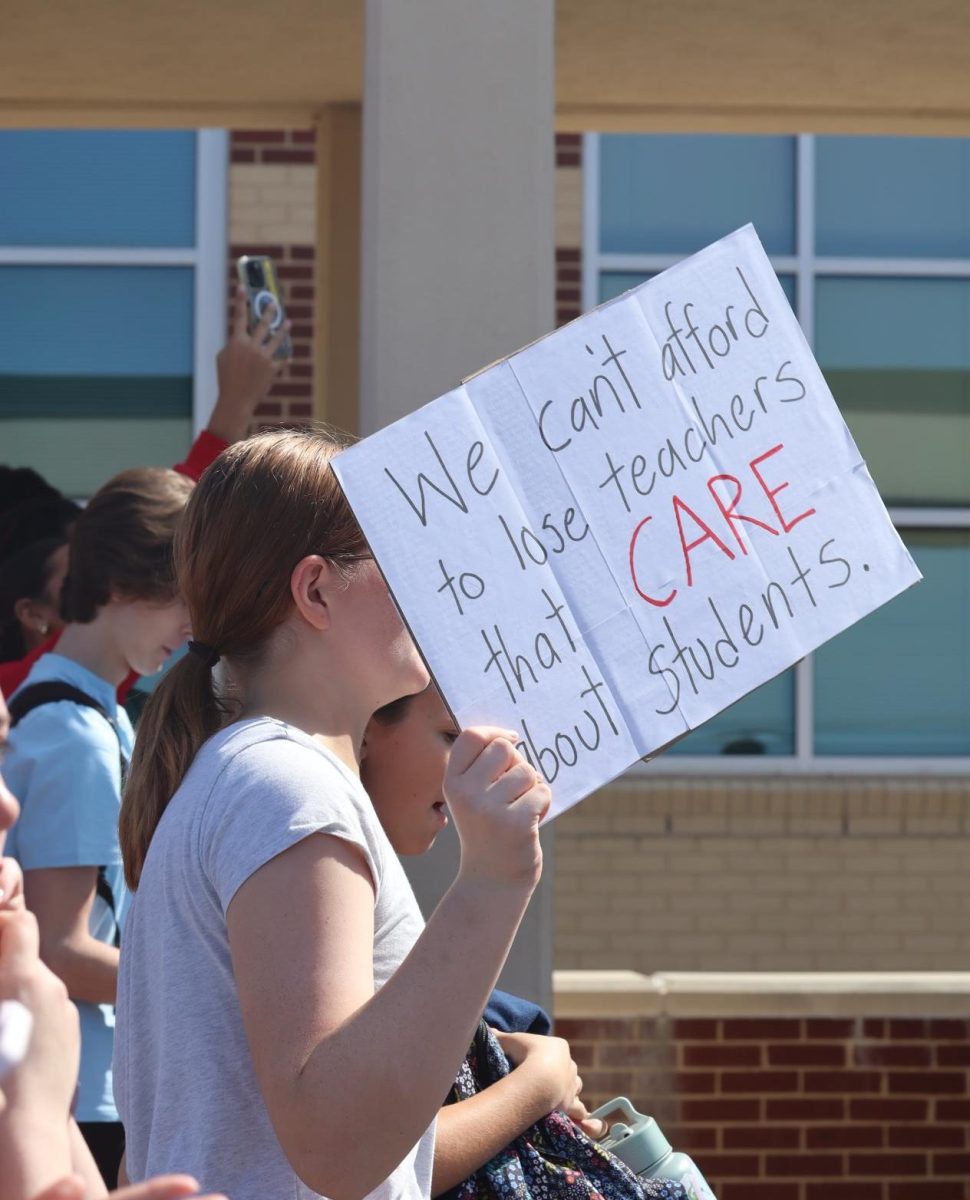 At 11:10 students walked out of the school, with signs in hand protesting teacher's rights