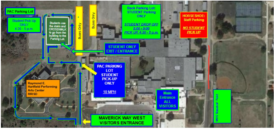 Map detailing the correct drop off and pick up procedures. Photo Courtesy of MavMail