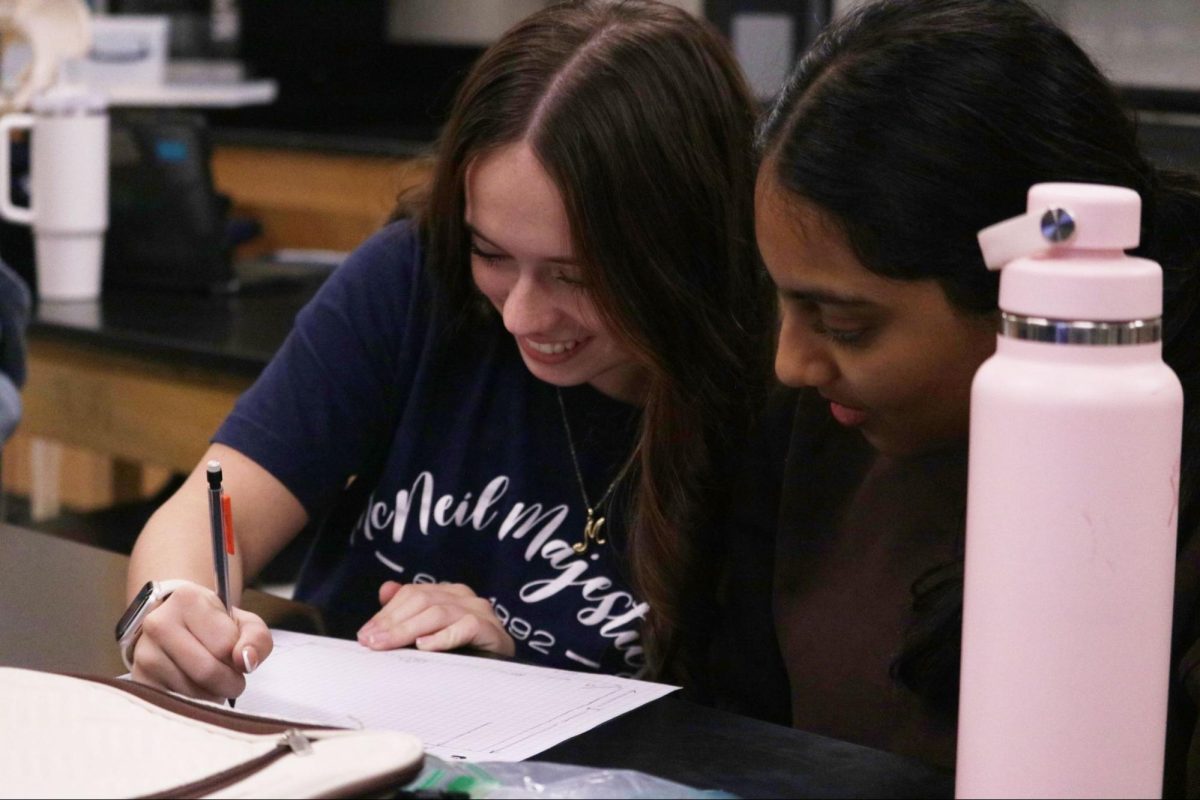 Junior Arpita Rangesh and Junior Mina Wares working together on their final sketch.
