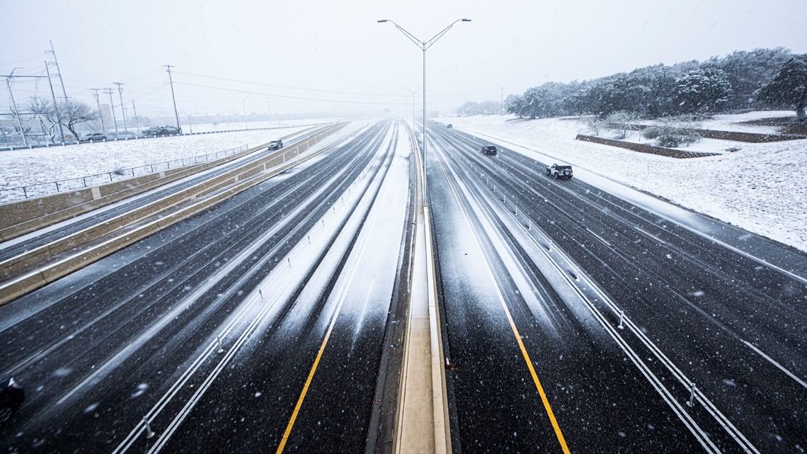 Image showing snow on the Austin highway Mopac. Photo Courtesy of KVUE