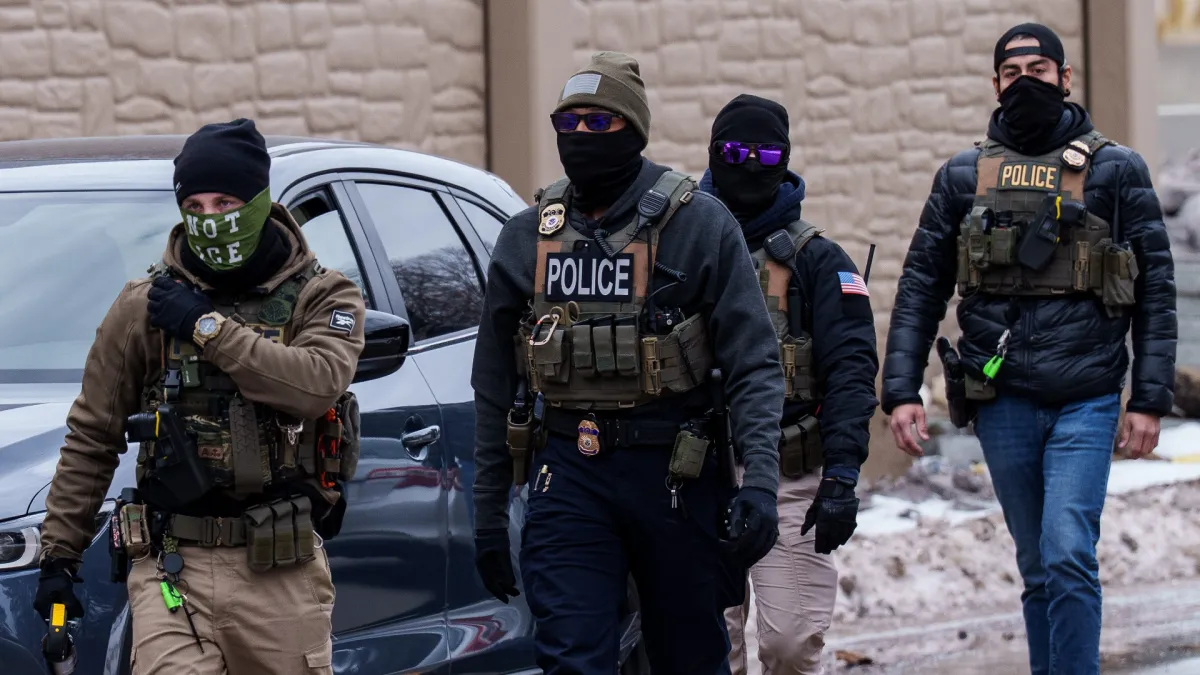 Immigration and Customs Enforcement (ICE) officers patrolling the streets of Richfield, Minnesota. Photo Courtesy of Bridge Michigan 