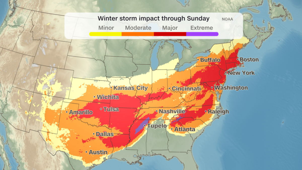 Weather forecast showing the reach and impact of the weekend's winter storm. Photo Courtesy of CNN
