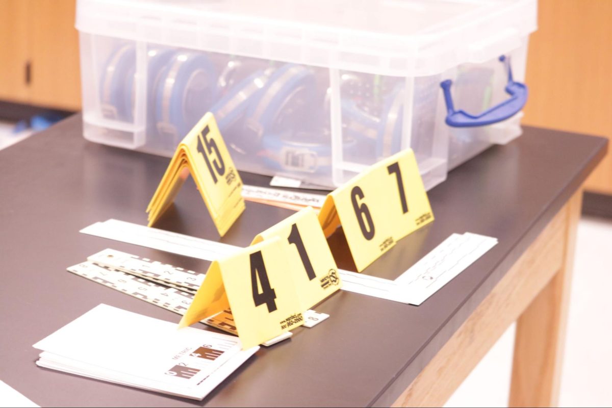 Materials used to sketch the crime scene. “The students have done an amazing job at creating the initial sketch,” forensic science teacher Carol Seng said. “I want them to start sitting with the evidence and think about what we can learn from each piece. To hypothesise what we can learn from each piece of new information.”