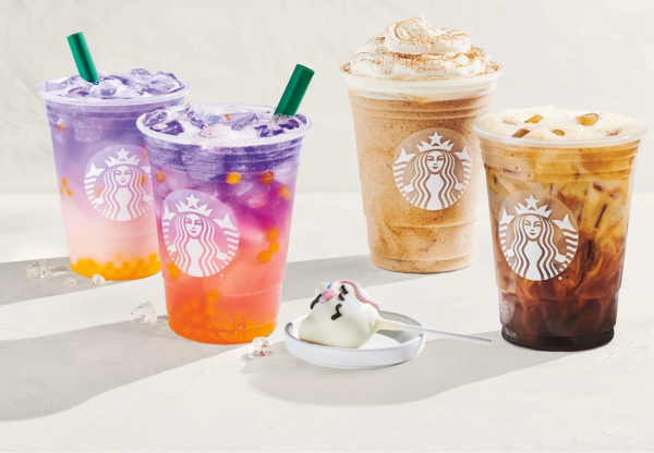The Tropical Butterfly Refresher pictured alongside the Unicorn Cakepop. Photo Courtesy of Starbucks