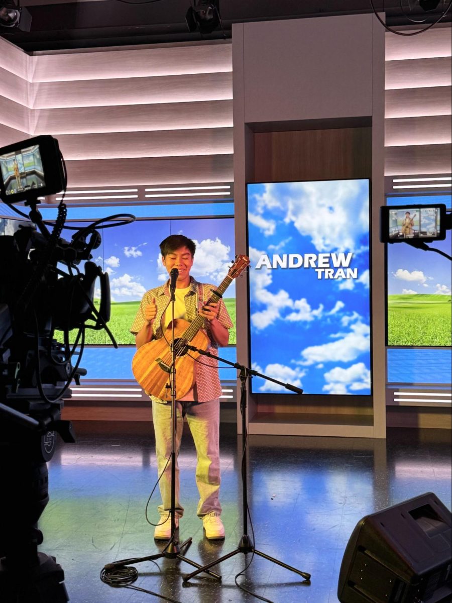 Andrew performing for a Music Monday segment for We Are Austin on July 28, 2025. Photo Courtesy of Randi Tran