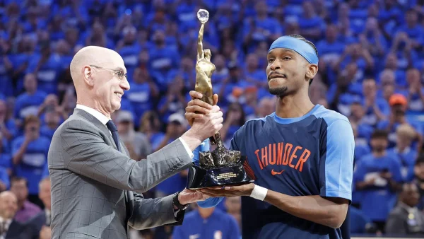 Oklahoma City Thunder Guard Shai Gilgeous-Alexander receiving his second straight MVP trophy. Photo Courtesy of CBS Sports